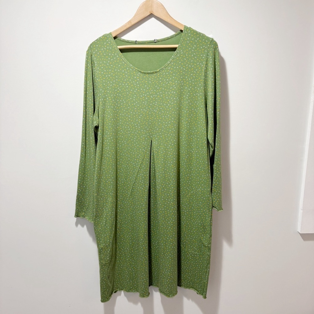 Gudrun Sjoden Long Sleeve Lettuce Hem Split Front Dress Tunic Green Size Large